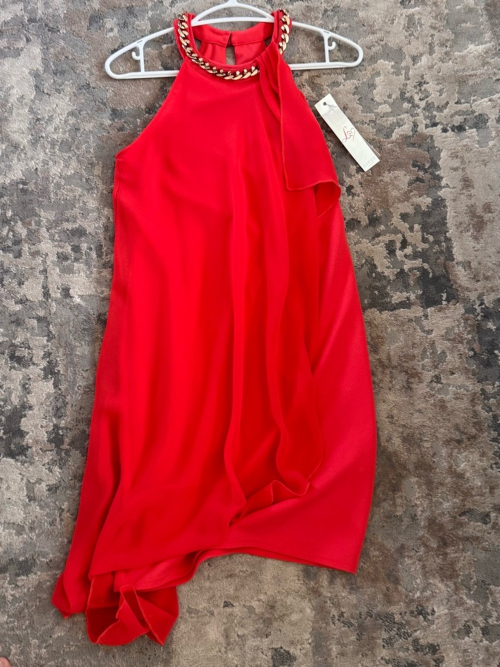 Chic Orange peachy Halter Dress with Chain Detail